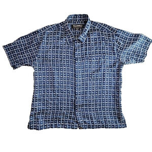 VTG 90s Pelle Pelle Marc Buchanan Men's Shirt 3XL Geometric Print Button-Up Blue